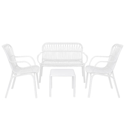 Set da giardino con divano, poltrone e tavolino in polipropilene effetto rattan - Meridiana - Bianco
