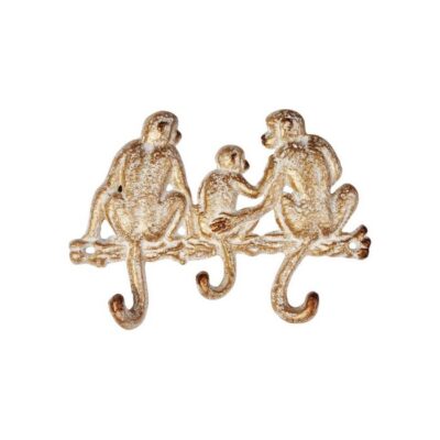 ATTACCAPANNI - Attaccapanni in metallo bianco con decorazione Scimmia, 3 ganci. Dimensioni: 19 x 2 x h.14 cm. Metallo