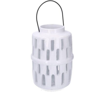 Lanterna ceramica bianca - Lanterna in ceramica con manico in metallo