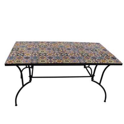 Tavolo in metallo con superfice Mosaico - Tavolo rettangolare in metallo verniciato e piano con decorazione Mosaico Flower.
