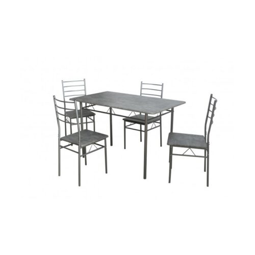 SET TAVOLO E 4 SEDIE MDF LISBONA - Set tavolo con 4 sedie modello Lisbona, con piedi in metallo e piano in mdf decorato. Dim
