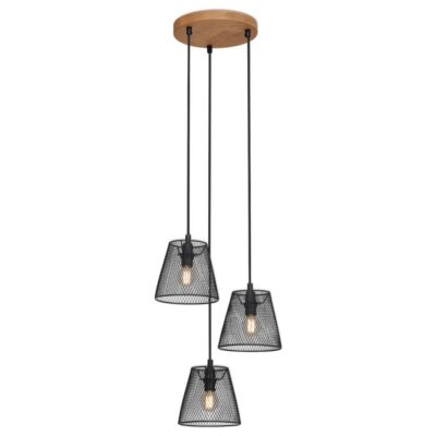 TAUNUS - SOSPENSIONE DIAM. 21CM - - Elegante lampadario a sospensione con paralumi a griglia in metallo e base in legno. Il
