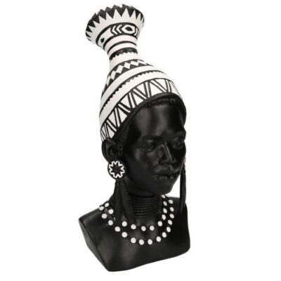 STATUA IN RESINA BUSTO DONNA AFRICANA - Statua a busto donna realizzata in resina africana dimensioni: 23x16h39 cm.