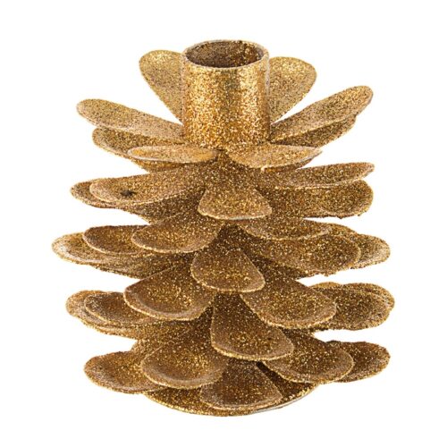 PORTACANDELA PINEAL ORO - Portacandela natalizio a forma di pigna Pineal, realizzato in metallo color oro.