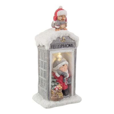 CABINA TELEFONICA SHIVER GRIGIO C-BIMBO - Decorazione natalizia, idea regalo Bimbo Shiver in cabina telefonica con luce. Rea