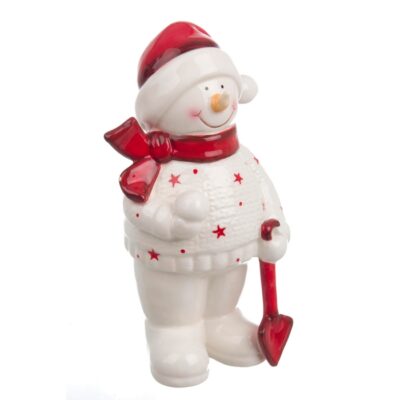 DECORAZIONE WISHES PUPAZZO - Decorazione natalizia Wishes pupazzo di neve realizzata in ceramica bianca e rossa. Dimensioni: