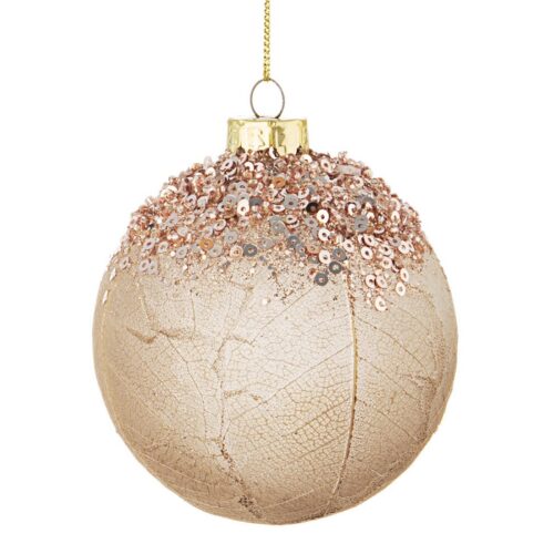 PALLA DI NATALE AILEEN - Decorazione natalizia sfera di natale Aileen realizzata in vetro rosa con l'applicazione di decoraz