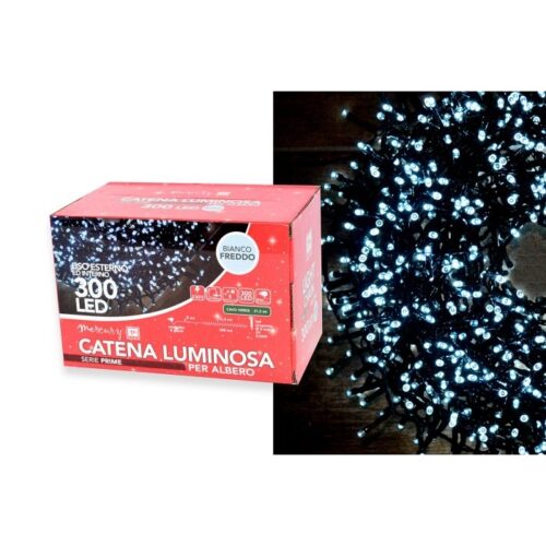 CATENA LUMINOSA 300 LED BIANCO FREDDO - Catena luminosa 300 LED bianco freddo per albero di natale. Uso interno ed esterno,
