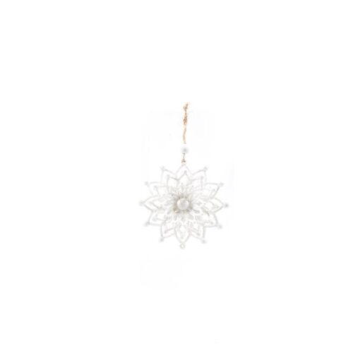 FIOCCO DI NEVE BIANCO - Decorazione natalizia fiocco di neve tridimensionale con glitter. Dimensioni diametro 10 cm.