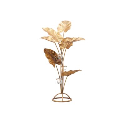 PORTACANDELA CALLA CON FOGLIE ORO - Portacandele decorativo con foglie Calla a 3 fuochi. Questo portacandele color oro, è re