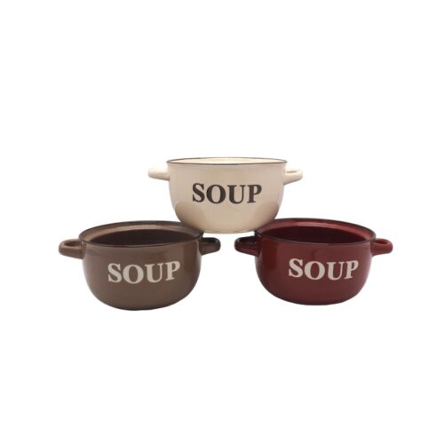 BOLO PER ZUPPA CON MANICI CON BORDO - Bolo contenitore per zuppa in vari colori con scritta Soup, realizzato in ceramica col