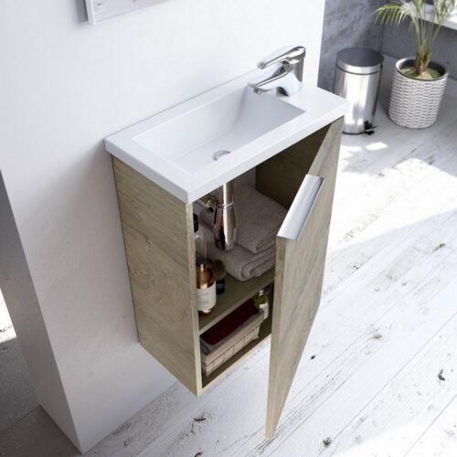 COMPACT Composizione Lavabo 40cm (Chiusura Ammortizzata) con 1 Anta + Specchio + LAVABO INCLUSO - Il mobile da bagno sospeso