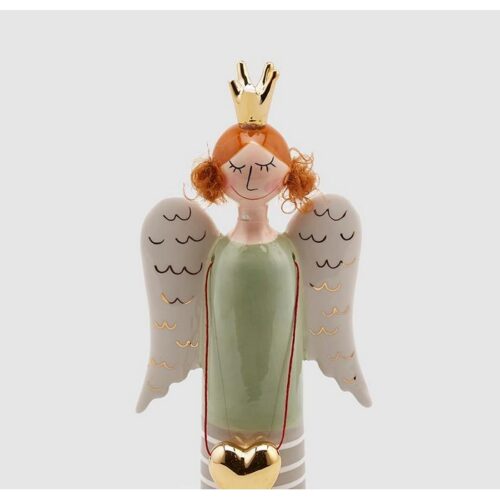 DECORAZIONE ANGELO CON CUORE - Decorazione natalizia angelo con cuore con finiture dorate, dimensioni altezza 30 cm.