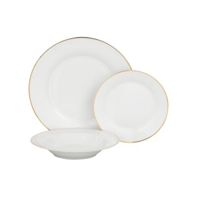 SET TAVOLA 18PZ SOGNO - Elegante set da 18 piatti Filo Oro. Questo set di piatti da tavola in porcellana filo oro include: