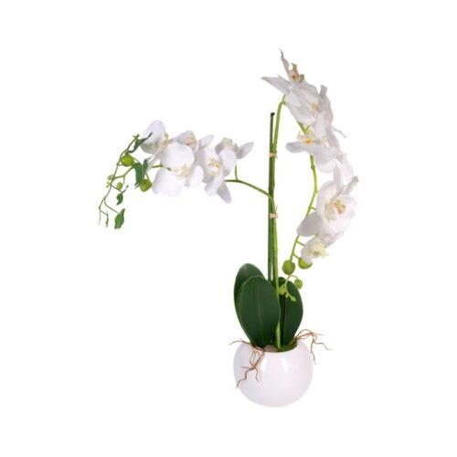 PIANTA FINTA DI ORCHIDEA CON VASO - Pianta finta per di orchidea per decorazione con bellissimo vaso bianco.