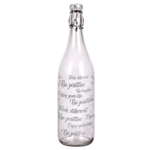 ENJOY BOTTIGLIA LT.1 - Bottiglia in vetro con tappo ermetico Enjoy, con decorazioni assortite. Capienza 1 litro.