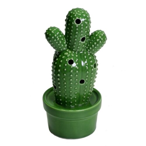 CACTUS DECORATIVO IN CERAMICA CON LED - Cactus per decorazione realizzato in ceramica con led. Colore: verde. Dimensioni: 6,