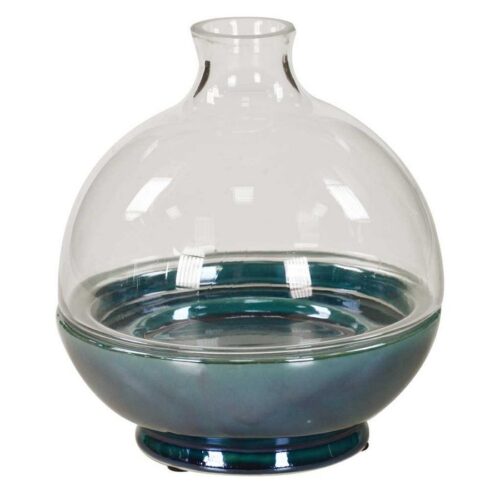 VASO CIOTOLA CON VETRO - Vaso ciotola realizzato in vetro trasparente/blu in stile contemporaneo. Dimensioni: 20x22h cm.