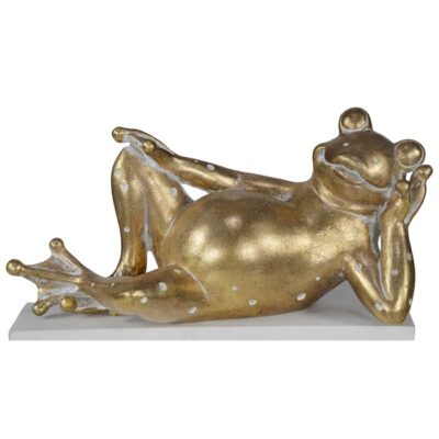 DECORAZIONE RANA ORO CORICATA - Statua per decorazione che rappresenta una rana coricata. Colore: oro. Dimensioni: 26,5x12,5