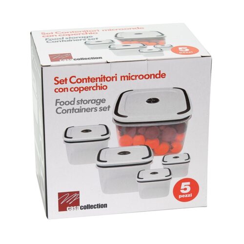 SET 5 CONTENITORI PER MICRDOONDE CON COPERCHIO - Set contenitori per microonde con coperchio. Il set contiene 5 pezzi. Le m