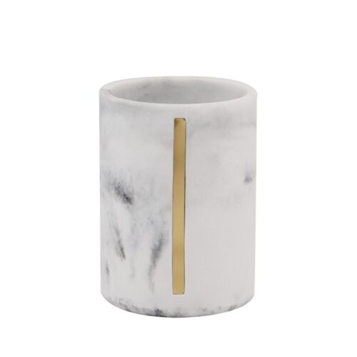 PORTASPAZZOLINI MARBLE EFFETTO MARMO - Portaspazzolini marble realizzato in poliresina con decorazione oro. Colore: bianco e