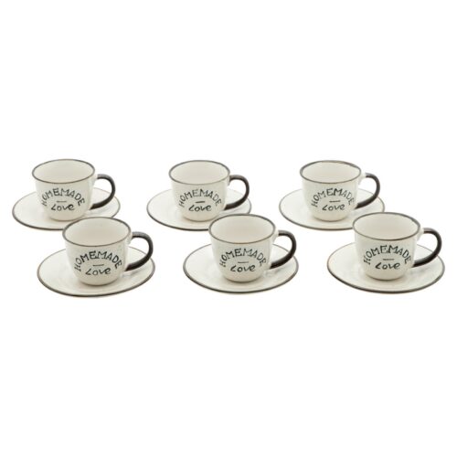 SET 6 TAZZINE CON PIATTINO COFFE LOVE - Set di tazzine da caffè. Il set contiene 6 tazzine con piattino incluso con decorazi