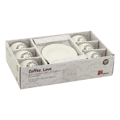 SET 6 TAZZINE C/PIATTINO COFFE LOVE FDS - Set di tazzine da caffè. Il set contiene 6 tazzine con piattino incluso con decor