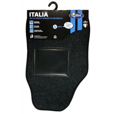 SET 4 TAPPETINI UNIVERSALI PER AUTO MOQUETTE ITALIA - Set 4 tappetini per auto universali. Realizzati in PVC nero e moquette.