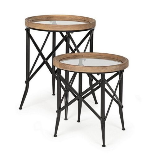 Tavolino industrial rotondo con piano in vetro - Envas - Tavolino Evans realizzato con struttura in acciaio verniciata a pol