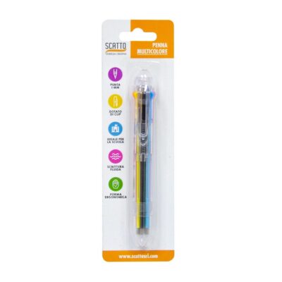 BL.PENNA 7 COLORI - Penna multicolor con 7 colori, punta da 1mm, dotato di clip, ideale per la scuola, scrittura fluida e f