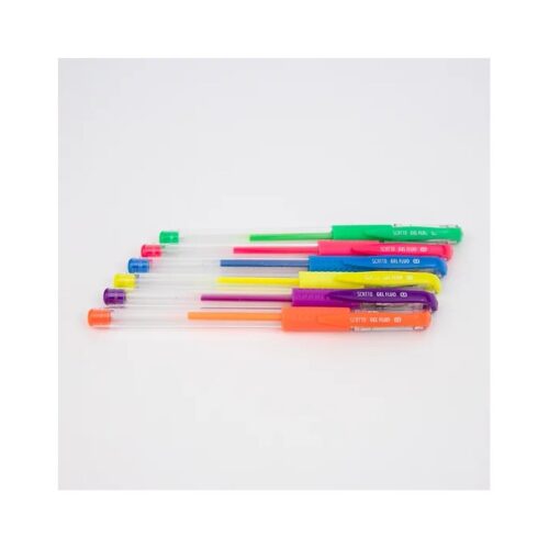 BL. 6PZ PENNA GEL COLORI FLUO ASS. - Set 6 penne gel, inchiostro gel glitterato, colori fluo, punta 0,8mm, colori brillanti