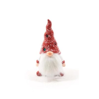 Babbo natale in ceramica con barba e luci - Decorazione natalizia di babbo natale con barba bianca realizzata in ceramica e