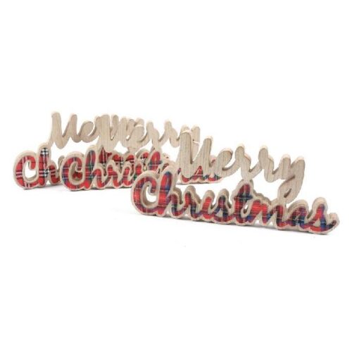 SCRITTA CHRISTMAS 'TARTAN' IN LEGNO 39X5XH.17,5CM ASSORTITA - Decorazione natalizia scritta Merry Christmas realizzata in le