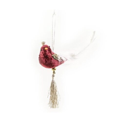 Uccellino per decorazione natalizia pendente - Decorazione natalizia uccellino pendente. Dimensioni: 13x5x16h cm.