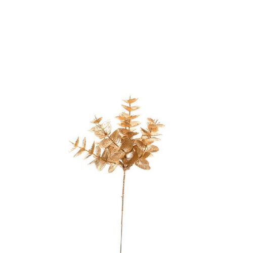 PICK NATALIZIO FOGLIE ORO 25 CM - Decorazione natalizia rametto di foglie oro. Dimensioni: 25 cm.