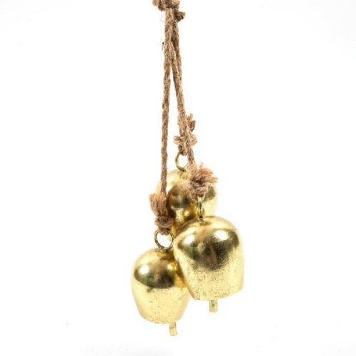 PENDENTE 3 CAMPANELLE IN METALLO ORO H.45 CM - Decorazione pendente campanelle realizzate in metallo color oro. Altezza: 45