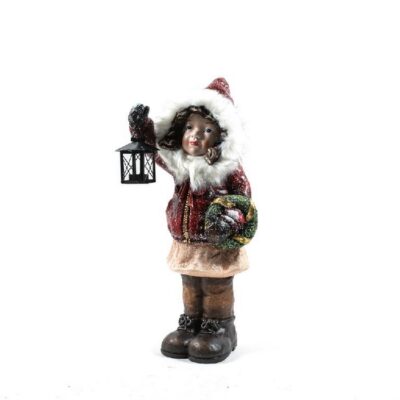 BIMBA 'CAROL' CON LANTERNA 27X23XH.60CM - Personaggio decorativo natalizio bimba Carol con lanterna. Dimensioni: 27x23x60h c