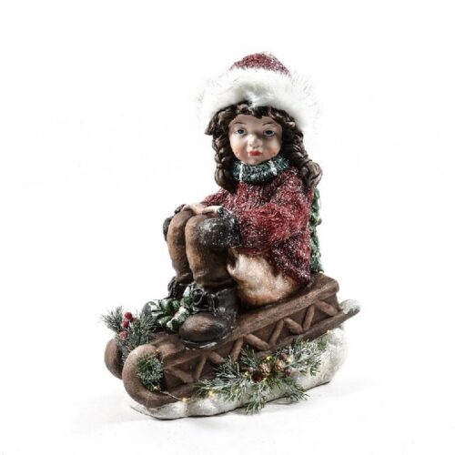 Bimba su slitta con luci per decorazione natalizia - Carol - Personaggio decorativo natalizio bimba Carol su slitta. Dimensi