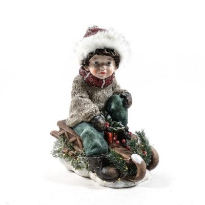 BIMBO 'CAROL' SU SLITTA CON LUCI 41X24XH.55CM - Personaggio decorativo natalizio bimbo Carol su slitta. Dimensioni: 41x24x55