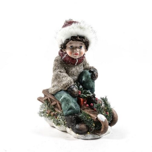 Bimbo su slitta con luci per decorazione natalizia - Carol - Personaggio decorativo natalizio bimbo Carol su slitta. Dimensi