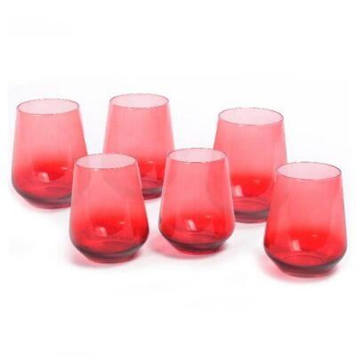 SET 6 BICCHIERI VETRO ICONIC ' ROSSO INTENSO ' ML 425 SCATOLA REGALO - Set 6 bicchieri realizzati in vetro colore rosso. Ca