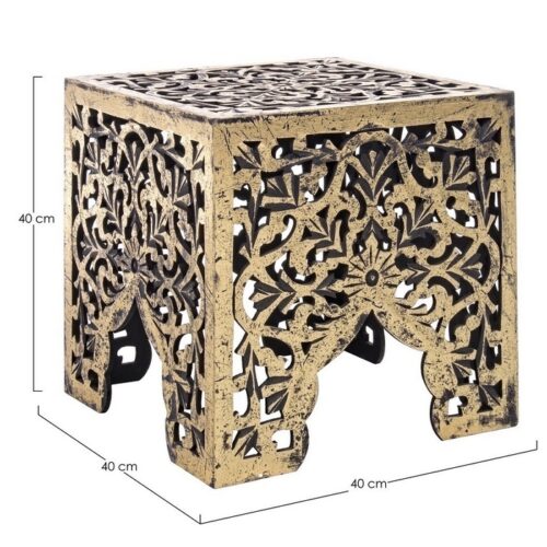 Tavolino etnico quadrato in legno Kiran - Tavolino Kiran in colore oro realizzato in mdf. Il prodotto è interamente lavorato