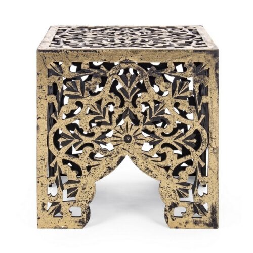 Tavolino etnico quadrato in legno Kiran - Tavolino Kiran in colore oro realizzato in mdf. Il prodotto è interamente lavorato