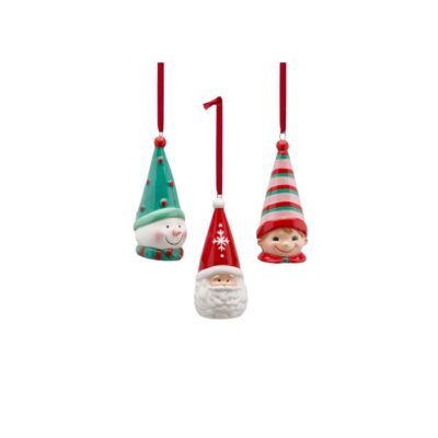 DEC.BABBO/ELFI CERAM(3ASS)H11,5 C1 - Decorazione natalizia da appendere a sospensione realizzata in ceramica, figure asso