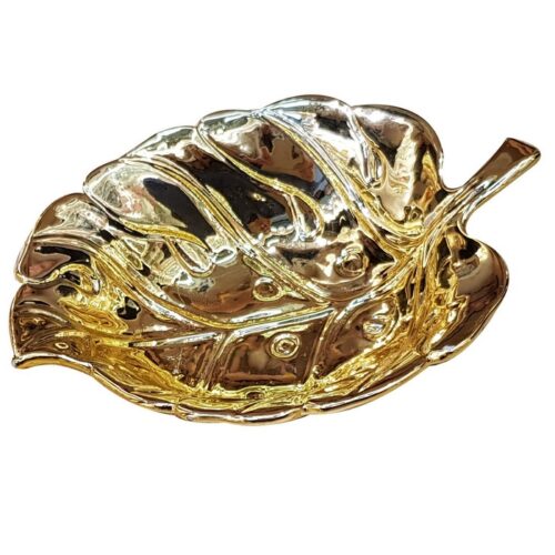 Svuota tasche foglia in ceramica dorato - Svuota tasche foglia realizzato in ceramica color oro. Accessorio funzionale e uni