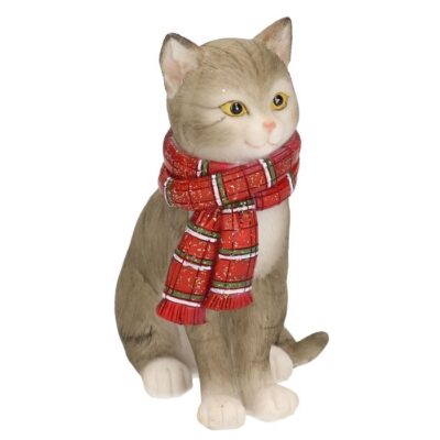 Decorazione natalizia gatto con sciarpa - Gatto natalizio con sciarpa realizzato in resina. Prodotto ideale per arredare i t
