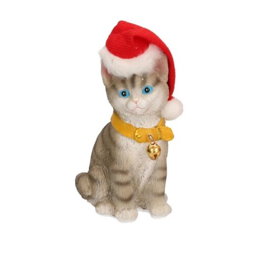 Decorazione natalizia gatto con cappello - Gatto decorativo con cappello natalizio realizzato in resina. Prodotto ideale per