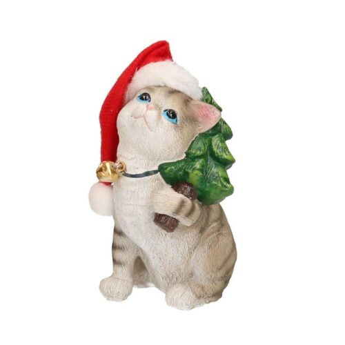 Decorazione natalizia gatto con cappello - Gatto decorativo con cappello natalizio realizzato in resina. Prodotto ideale per