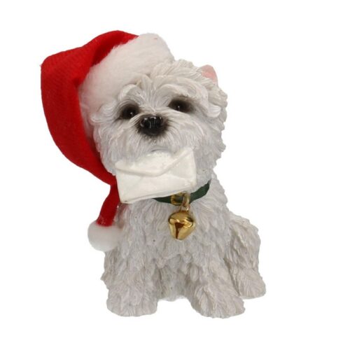 Decorazione natalizia cane con cappello - Cane decorativo con cappello natalizio realizzato in resina. Prodotto ideale per a