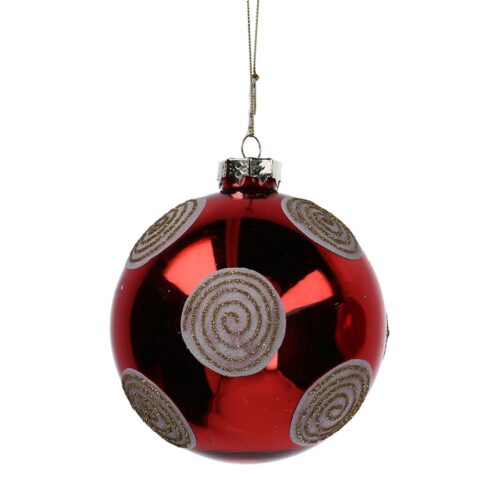 Palla di Natale in vetro con spirali - Sfera natalizia realizzata in vetro con spirali bianche e glitter. Accessorio ideale